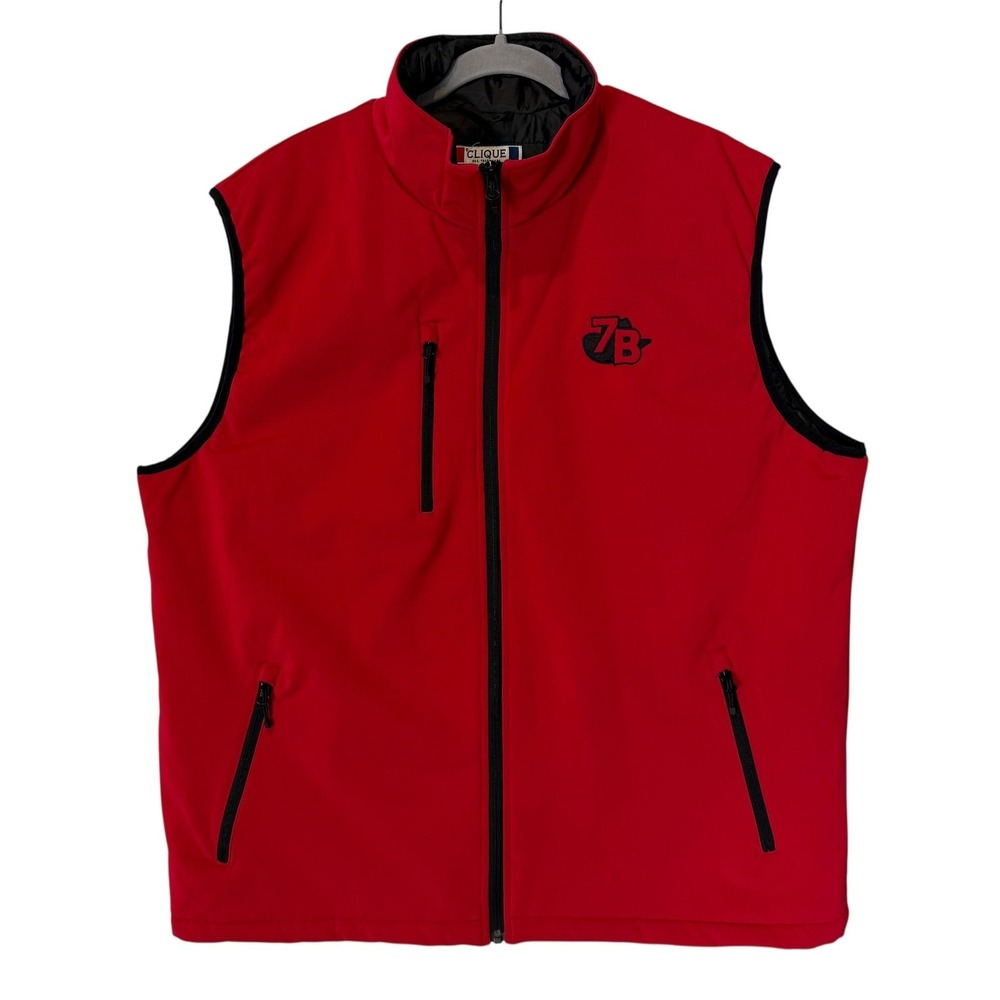 Clique Vest Mens XL Red Softshell‎ Full Zip Insulated Pockets Logo Outdoor 7B